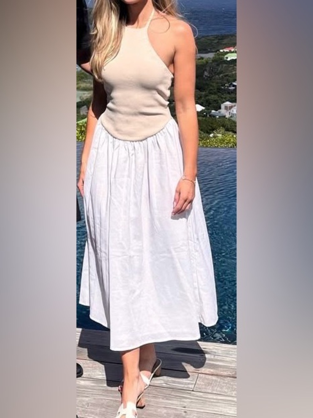 Meshki Cream Halter Top with White Midi Skirt - Picture 2 of 2